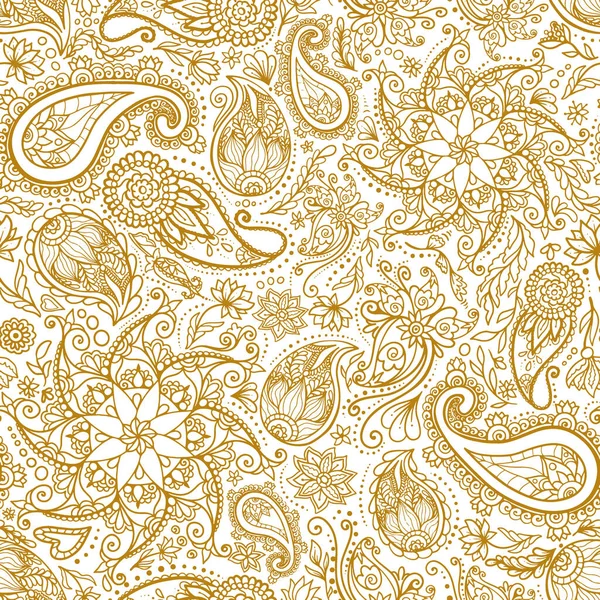 Padrão sem emenda mehndi dourado, vetor. Estilo indiano tradicional, design de ioga floral ornamental — Vetor de Stock