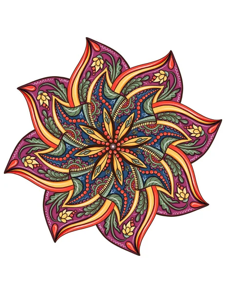 El çizimi renkli mandala. Bohem tarzı süslemeli etnik mandala, beyaz arkaplanda izole et