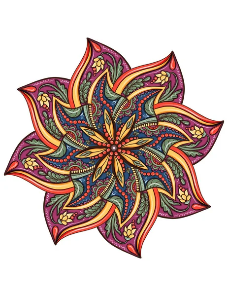 Mandala colorida desenhada à mão. Mandala étnica com ornamento estilo boêmio, isolado no fundo branco — Fotografia de Stock