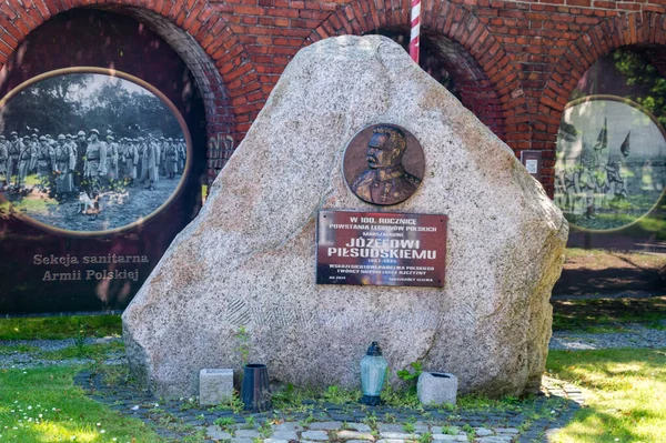 Tczew Polônia Junho 2020 Pedra Memorial Marechal Jozef Pilsudski Praça — Fotografia de Stock