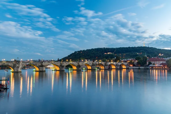 Vista Panoramica Del Ponte Carlo Sul Fiume Moldava Tramonto Praga — Foto Stock