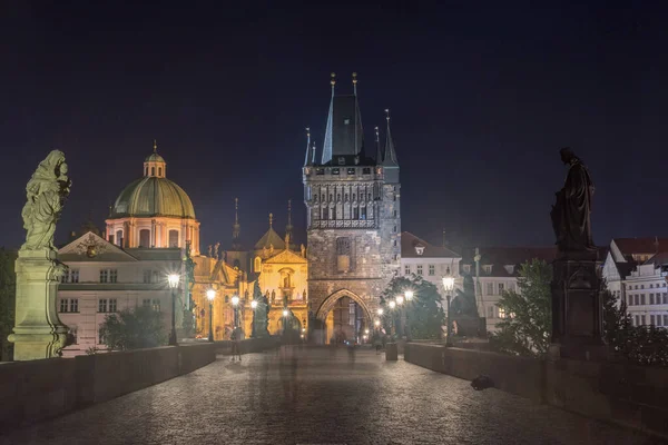 Night View Old Town Bridge Tower Charles Bridge Czech Staromestska — Stock Photo, Image