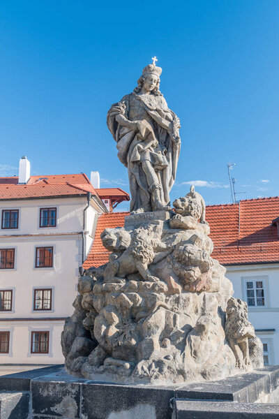 Prague, Czech Republic - July 10, 2020: Statue of Saint Ludmila, Charles Bridge.