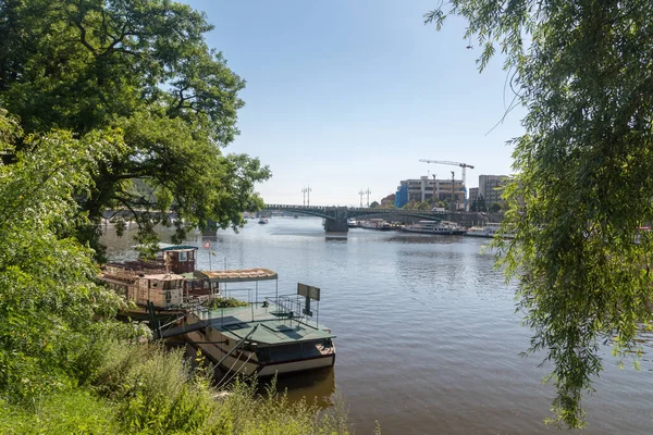 Prag Tschechien Juli 2020 Blick Auf Die Moldau Zwischen Bäumen — Stockfoto