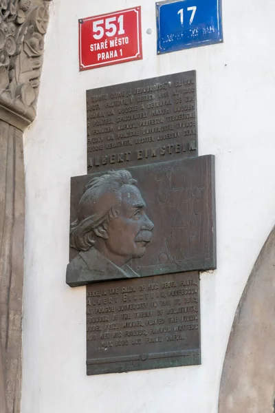 Prague Czech Republic July 2020 Albert Einstein Memorial Plaque — Stock Photo, Image