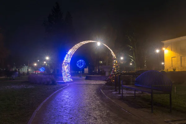 Gdansk Polen Januari 2021 Orunia Park Med Julbelysning Natten — Stockfoto