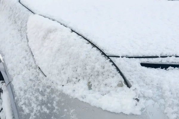 Farol Carro Dianteiro Coberto Por Neve Inverno — Fotografia de Stock