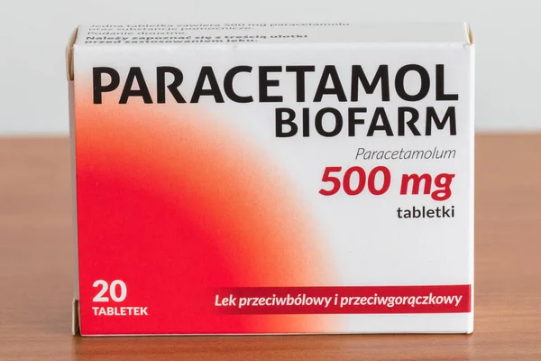 Pruszcz Gdanski Poland January 2021 Paracetamol Biofarm 500 Paracetamolum Tablets — Stock Photo, Image