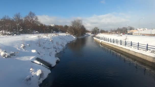 Canal Radunia Invierno Pruszcz Gdanski Polonia — Vídeo de stock