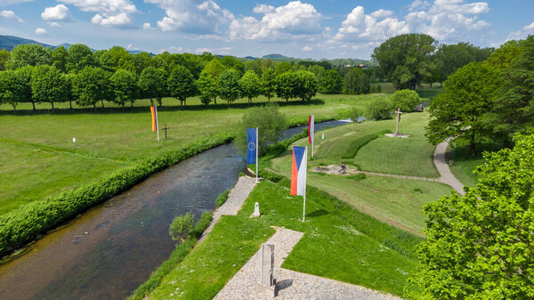 Вид с воздуха на треточку Германии, Чехии и Польши в Судете.