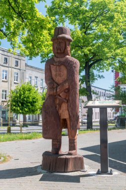 Miastko, Poland - May 31, 2021: Sculpture of the robber Rummel in Miastko.
