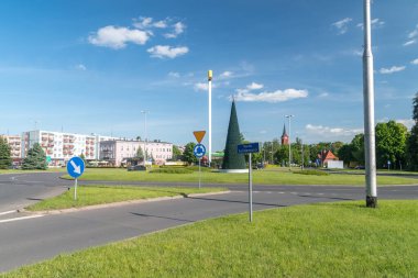 Pila, Poland - May 31, 2021: Roundabout of Solidarity. Solidarity is Polish trade union, Independent Self-governing Trade Union Solidarity.
