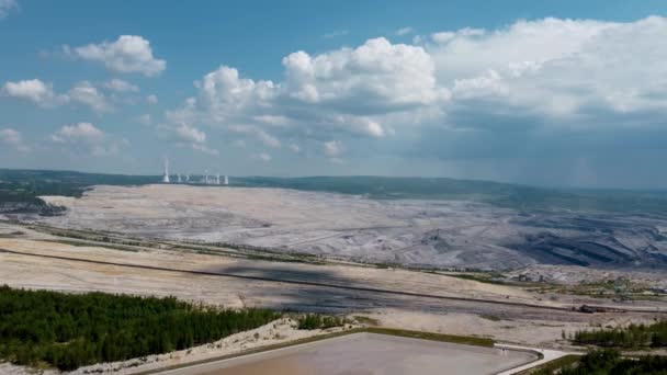 Aerial View Brown Coal Opencast Mine Turow Power Plant Bogatynia — Stock Video