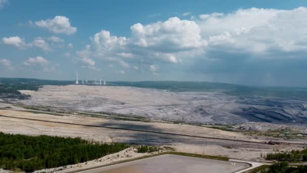 Aerial View Brown Coal Opencast Mine Turow Power Plant Bogatynia — Stock Video