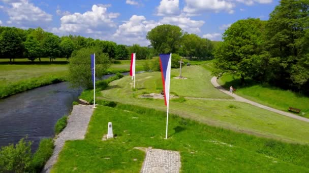 Aerial View Tripoint Germany Czech Republic Poland Sudetes — Stock Video