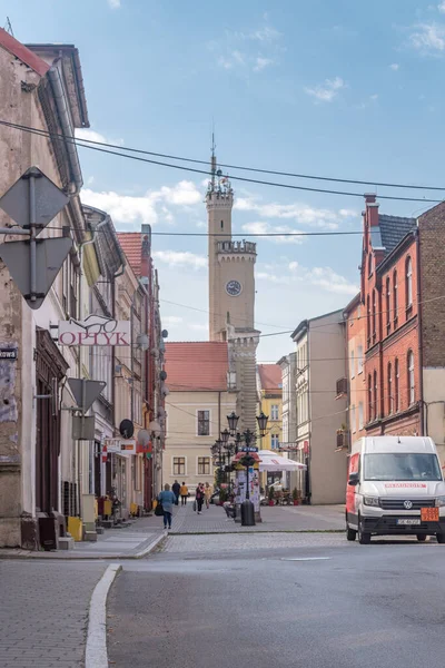 Swiebodzin Polsko Června 2021 Chodecká Ulice Starém Městě Věží Radnice — Stock fotografie