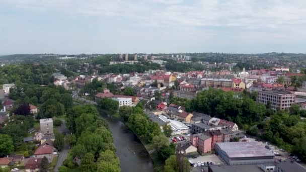 飞越波兰的西森和捷克的西斯基特辛波兰与捷克共和国边界的全景 — 图库视频影像