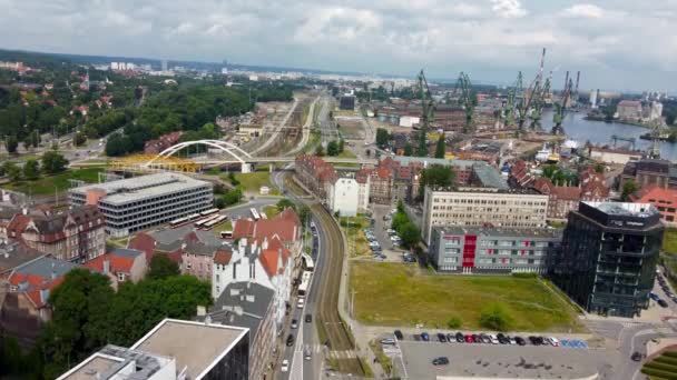 Danzig Polen Juli 2021 Luftaufnahme Der John Scolvus Straße Polnisch — Stockvideo