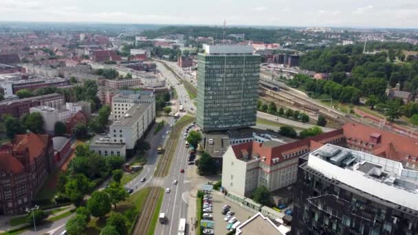 Danzig Polen Juli 2021 Luftaufnahme Des Stadtzentrums Mit Zieleniak Gebäude — Stockvideo