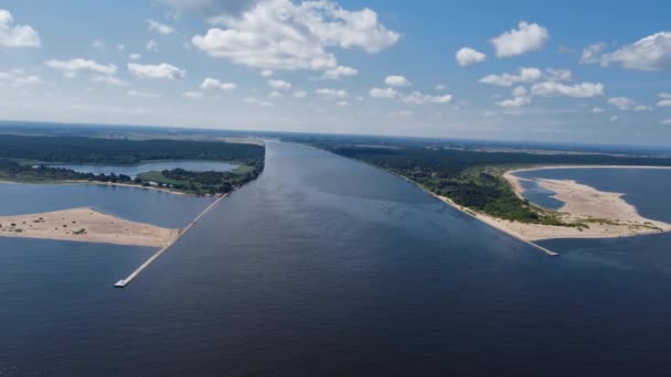 Vista Aérea Del Estuario Del Río Vístula Hasta Mar Báltico — Vídeo de stock