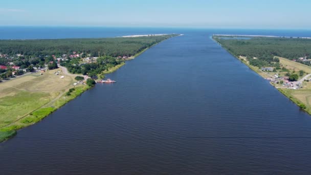 Letecký Pohled Ústí Řeky Visly Baltského Moře Mezi Ostrovem Sobieszewo — Stock video