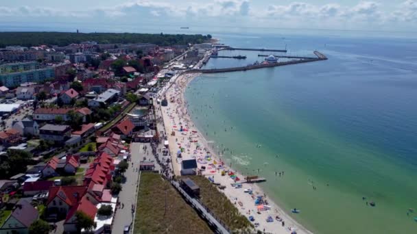 Luftaufnahme Von Strand Und Hafen Hel Sommer — Stockvideo