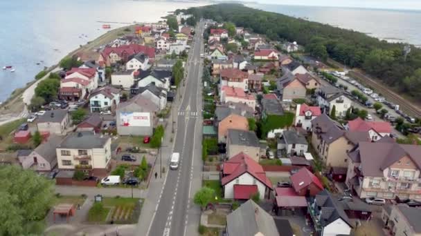 Chalupy Polen Juli 2021 Flygfoto Gatan Vid Hel Halvön Östersjön — Stockvideo