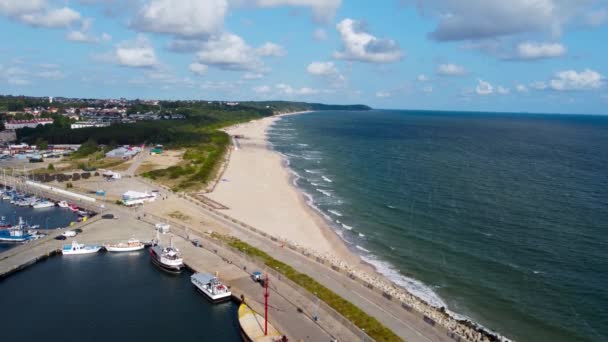 Wladyslawowo Polonia Julio 2021 Vista Aérea Playa Del Mar Báltico — Vídeo de stock