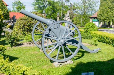 Lesna, Poland - June 2, 2021: Cannon on Medieval Czocha Castle in Lower Silesian Voivodeship, in southwestern Poland.