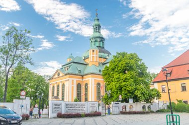 Jelenia Gora, Poland - June 2, 2021: Exaltation of the Holy Cross church in Jelenia Gora.