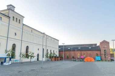 Walbrzych, Poland - June 3, 2021: View on Old Mine with vaccination point against covid-19 during pandemic of coronavirus.