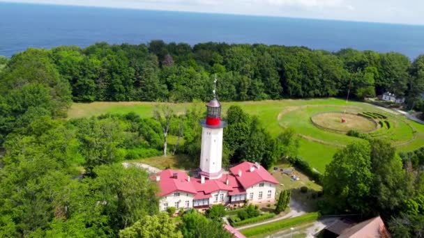 Polonya Nın Rozewie Köyündeki Baltık Denizi Feneri Nin Hava Manzarası — Stok video