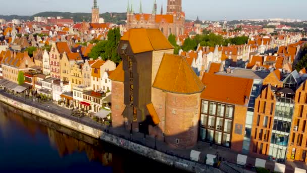 Gdansk Poland July 2021 Historical Crane Motlawa River Morning Gdansk — Stock Video