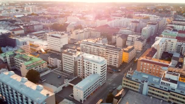 Turku Finlandia Agosto 2021 Aerial View Drone Beautiful Sunset City — Vídeo de stock