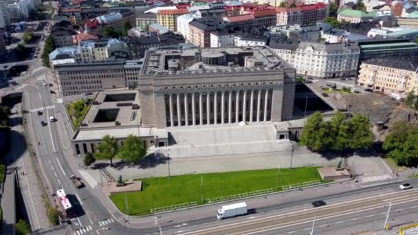 Helsinki Finlandiya Ağustos 2021 Helsinki Deki Finlandiya Parlamentosu Havadan Bakış — Stok video