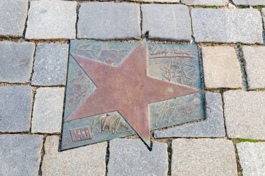 Opole, Polonya - 4 Haziran 2021: Opole 'da Aleja Gwiazd Festiwalu Polskiej Piosenki olarak bilinen Lady Pank' in Yıldızı. Lady Pank, 1981 'de Wroclaw' da başlayan Polonyalı popüler bir rock grubudur..