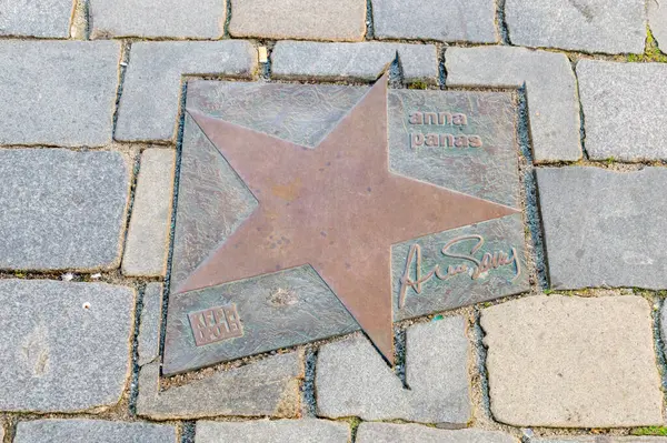 Opole, Polonya - 4 Haziran 2021: Opole 'daki Şöhret Yolu' nda Anna Panas Yıldızı Aleja Gwiazd Festivali Polskiej Piosenki olarak bilinir. Anna Panas, Polonyalı caz, blues ve pop şarkıcısı..