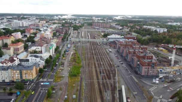 Turku Finlandia Agosto 2021 Vista Aérea Las Vías Férreas Turku — Vídeos de Stock