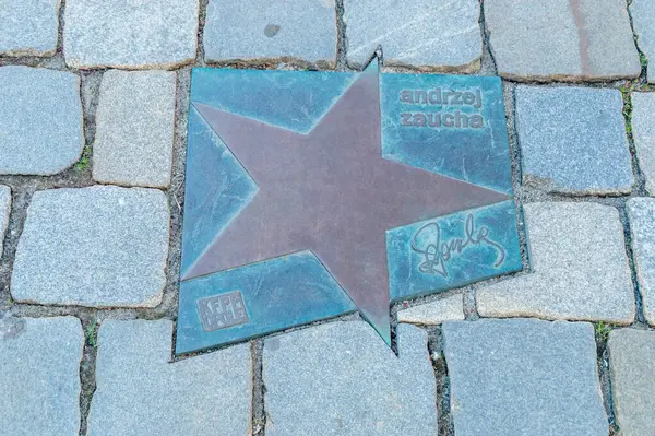 Opole Poland 2021年6月4日 Andrzej Zaucha在Opole的 Walk Fame 中的明星 名为Aleja Gwiazd — 图库照片
