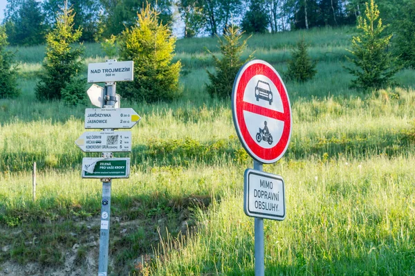 Hrcava Czech Republic June 2021 Road Direction Signs Tripoint Slovak — 图库照片