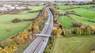 Sanem, Lüksemburg - 30 Ekim 2025: Lüksemburg 'daki A13 karayolunda hava manzarası.