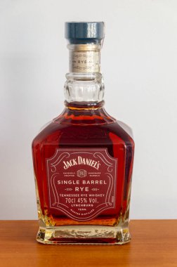 Pruszcz Gdanski, Poland- 22 Şubat 2026: Jack Daniel 's Single Barrel Rye Tennessee Whiskey.