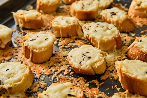 Prepared Oven Baked Appetizers Pastry Butter Cheese Cumin Baking Tray — Stock Photo, Image