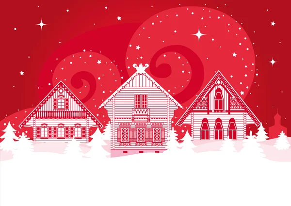 Winter landscape with Russian farmhouses — Stock Illustration Winter landscape with Russian farmhouses Royalty Free Stock Illustrations