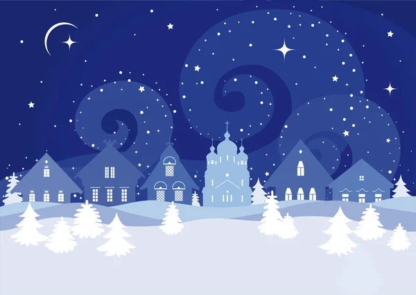 Winter landscape with Russian farmhouses and Christian church — Stock Illustration Winter landscape with Russian farmhouses and Christian church Royalty Free Stock Vectors