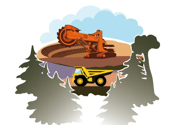 斗轮挖掘机在采石场 — 图库矢量图片