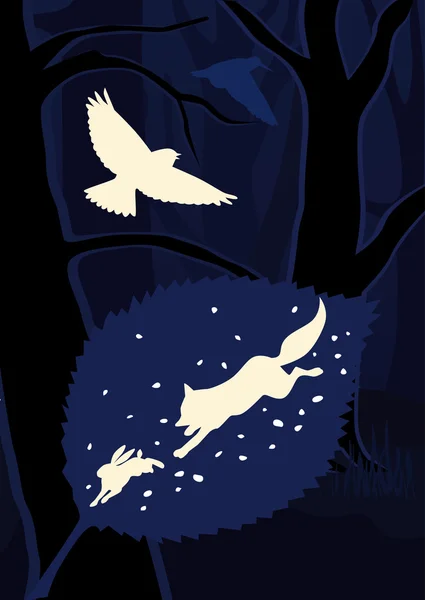 Νύχτα πνεύμα δάσος με ζώα και πουλιά Εικονογράφηση Αρχείου