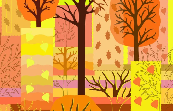 Fundo Outono Com Árvores Folhas Estilo Patchwork — Vetor de Stock