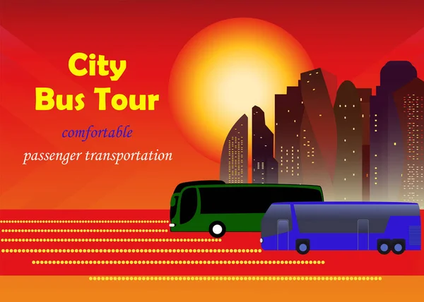 City Bus Tour Banner Vector Ilustración Dos Modernos Autobuses Urbanos — Vector de stock