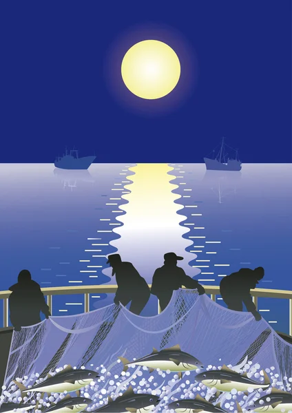 Fishermen at sea — Stock Vector